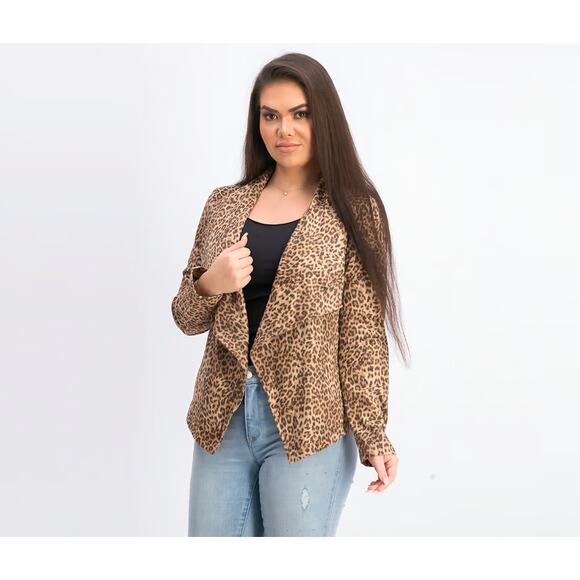 BB Dakota Leopard Animal Print Faux Suede Moto Open Front Jacket Size Small - Picture 1 of 7